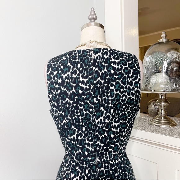 J. Crew Jacquard Cotton Sheath Dress Black Green Leopard Print 2 - Picture 8 of 11